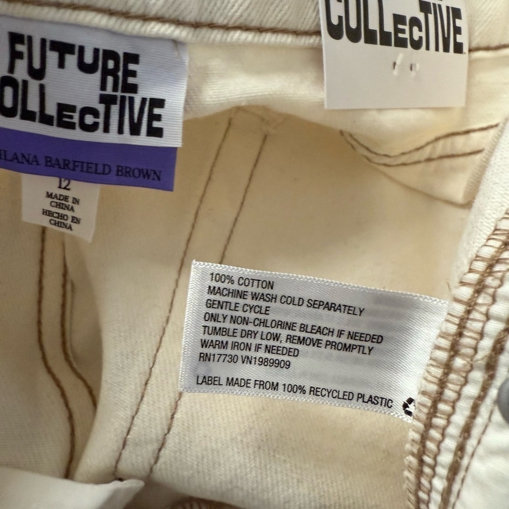 Future Collective Kahlana Barfield Brown Cream Tapered Leg Jeans - Picture 6 of 7